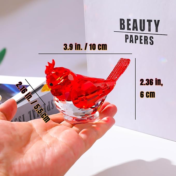 Ornalrist Crystal Red Birds Figurines Collectible Glass Figurines Birthday Gifts for Women Wife Table Home Decoration Paperweight for Animal Lovers