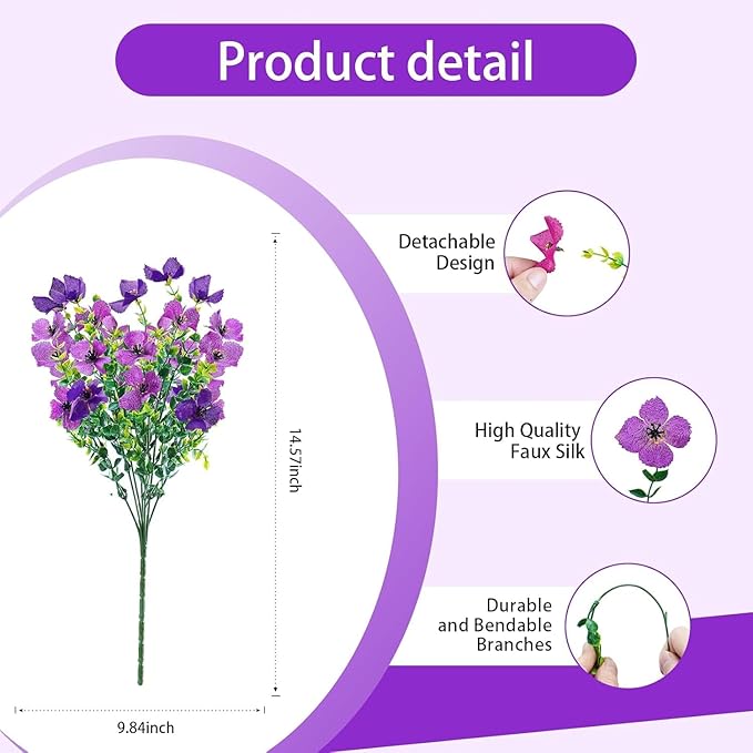 Artificial Faux Plants Flowers Outdoor Spring Summer Decoration, 12 Bundles Fake Silk Colorful Daisy Eucalyptus Realistic UV Resistant for Outside Home Planter Porch Patio Yard Decor (Purple)
