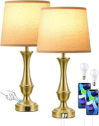 Seealle Upgraded Touch Lamps for Night Stands Set of 2 - Bedside Lamps with USB C+A, 3 Way Dimmable for Bedroom Living Room End Tables Office (Gold)