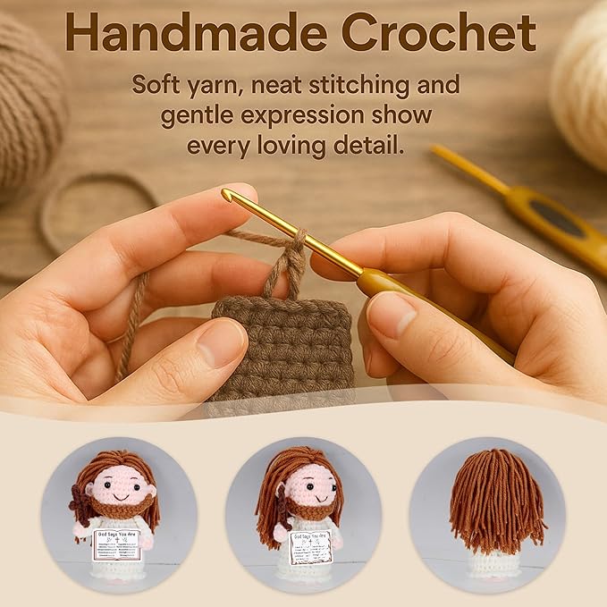 Crochet Jesus Doll with Blessing Card - Religious Gift for First Communion, Baptism, Confirmation,Easter Basket Stuffers for Girls, Boys, and Teens - Christian Gift for Young Believers, Godchildren