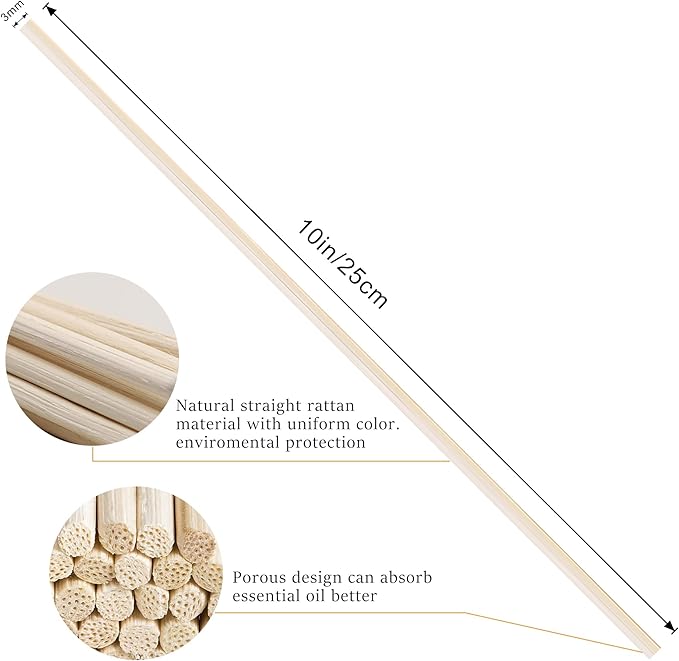VFULIE 100PCS Reed Diffuser Sticks, 10 Inch Natural Rattan Wood Sticks Essential Oil Aroma Diffuser Sticks Refill Replacement for Aroma Fragrance