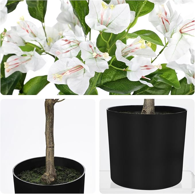 Fake Plants Bougainvillea Artificial Flowers, Fake Flowers Faux Trees Indoor 25.5", White Flowers Artificial Bougainvillea Trees for Home, Living Room, Bedroom, Kitchen, Dining Room Table Decor