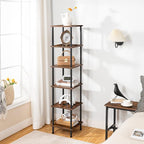 HOOBRO 6-Tier Corner Shelf, Corner Square Rack Display Shelf, Tall Storage Rack Plant Stand, Bookcase for Small Spaces, Living Room, Home Office, Kitchen, Rustic Brown and Black BF55CJ01