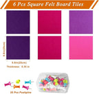 Square Felt Cork Bulletin Board Tiles, Self Adhesive DIY Felt Pin Board for Wall 30" x 20" with 35 Pushpins for Office School Home Wall Decor Stickers Memos Photos Display (Gradual Purple)
