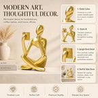 Gold Accent Bookshelf Decor Thinker Statue, Abstract Reading Figurine Style B, Resin Decorative Bookend for Coffee Table, Shelf, Office, Library