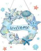 Putuo Decor Beach Wreaths - Ocean Welcome Sign, Wood Material, Summer Beach Decor for Front Door, Sea Turtle Design
