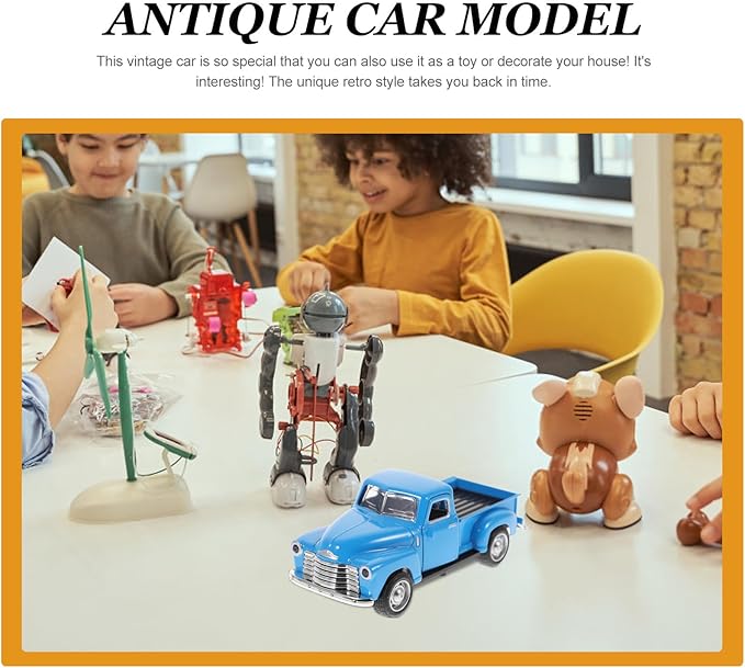 NUOBESTY Old Pickup Truck Figurine - Vintage Alloy Car Vehicle Toy Sky-Blue Retro Ornament for Christmas Table Centerpiece, New Year Birthday Decoration