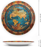 Decorative Plate for Home, Vintage Map of The World Stained Glass Print Tray for Table Display, Ceramic Dinner Plate Living Room Decor, Gifts for Adventure Lover Wanderlust, 10 Inch
