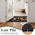 U'Artlines Indoor Door Mat Entrance Rug 2'x3'Soft Non Slip Machine Washable Floral Small Area Rug Carpet for Entryway Kitchen Bathroom Bedroom Black Green