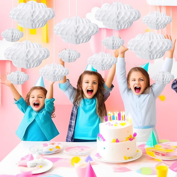 Affrolling 20 Pcs 3D Cloud Decorations Hanging Honeycomb Decor Artificial Cloud Ornaments for Ceiling Art Wedding Birthday Nursery Room Baby Shower Party Decorations(X-Large, Classical Style)