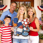 Wooden 4th of July Decorations Patriotic Wreaths for Front Door Independence Day Decorations Star Sign Welcome Memorial Day Hanging for Home Wall Decor Outdoor Indoor Red White and Blue Wreath 8