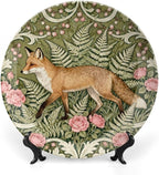 William Morris Style Art Wildflowers And Fox Decorative Plate Decor for Farmhouse Home Wall Personalized Thanksgiving Idea Gifts Chinese Plates with 1 Display Stand, Multi Sizes by Choosing