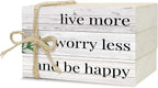 Live More Worry Less Decorative Wood Book Stack for Table, Farmhouse Stacked Books (L11)