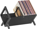 YATINEY Vinyl Record Holder, Record Storage Rack Holds 80-100 LP，Wooden and Metal Record Organizer, Quick Assembly Magazine Holder Vinyl Record Display Stand for CDs, Magazine, Albums, Black CJ06BB