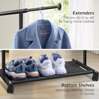 MISSLO Short Clothing Racks for Hanging Clothes with Bottom Shelves and Wheels Heavy Duty Rolling Clothes Rack Kids Clothing Rack for Adult Coat, Closet, Wardrobe (Black)