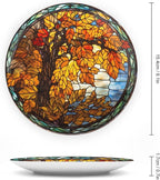 Stained Glass Design Autumn Tree Decorative Plates Home Decor Ceramic Plates, Fall Season Dinner Plates Display for Living Room, Kitchen, Hallway Console Side Table, Thanksgiving Gifts, 6 Inch