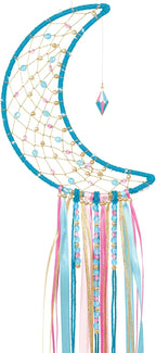 Make It Real: Lunar Dream Catcher with Lights - 131pc DIY Décor Craft Kit, Blue-Gold-Pink, Moon-Shaped, Fairy Lights-Yarn-Ribbon, Tweens-Girls-Kids 8+
