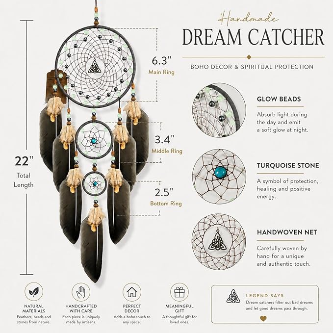Dream Catchers for Adults Dreamcatcher Handmade Feather Native Home Wall Decoration Brown