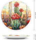Cactus & Colorful Sky Stained Glass Design Decorative Plates Home Decor Ceramic Plates, Dinner Plates Display for Living Room, Kitchen, Hallway Console Side Table, Presents for Cactus Lover, 6 Inch