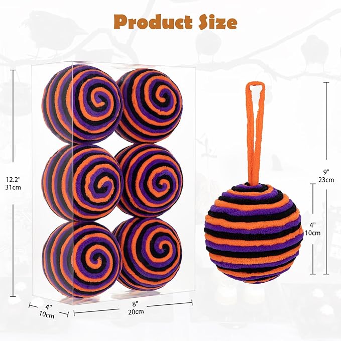 Briful 3.94'' Halloween Ornament Balls, 6PCS Large Decorative Yarn Balls Decorative Hanging Ornaments with Strings for Halloween Tree Thanksgiving Home Table Vase Bowl Decor