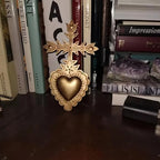 MVTDONT Golden Wall Cross-Saint Heart Miracle Decorative Wall Cross, Antique Gold Heart Design, Vintage Religious Home Deco