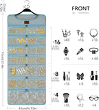 SMRITI Hanging Jewelry Organizer with Dual Zippered Pockets Canvas Double Sided Rotating Hanger Necklace Hanging Wall Organizer Earring Dustproof Holder Wall Mount Accessories Display Bag(Light Blue)