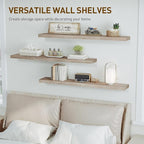 RALGEND Floating Shelves for Wall, 47.2" Large Grey Wall Shelf Set of 3 with Invisible Brackets, 1.5" Thick Hanging Book Shelves Farmhouse Decor for Bathroom, Living Room, Bedroom, Greige 12301BJP3BG