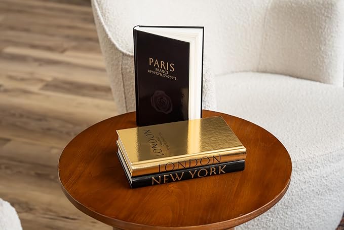 Decorative Books for Home Decor – Decorative Hardcover Display Faux Books for Bookshelf – Black and Gold Foiled Decor Books for Coffee Table – Fashion Designer Books Decor Set of 3 (Black and Gold)
