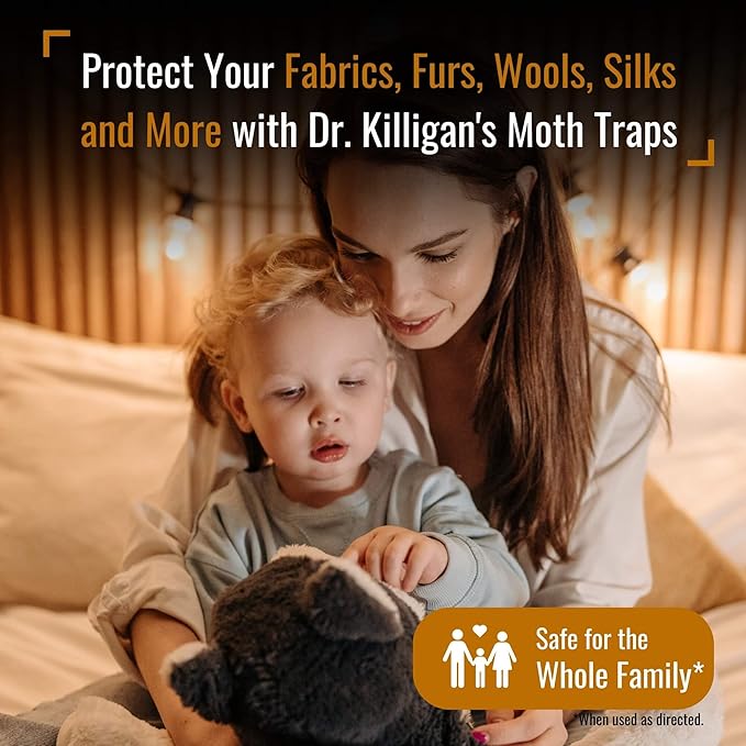 Dr. Killigan's Premium Double Potent Clothing Moth Traps with Pheromones Prime - Trap with Lure for Clothes Closets & Carpet - Case Making & Web Spinning Moth Prevention (20 Pack, Black)