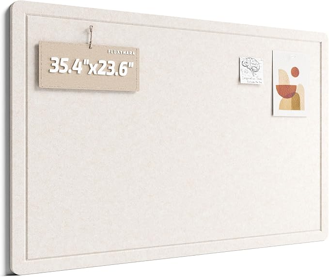 Fluxynara Bulletin Board,35.4" x 23.6" Cork Board Alternative with 12 Safe Removable Adhesive Tabs, Foldable Felt Pin Board for Home Office, Classroom, Bedroom,Entryway for Walls—Oatmeal