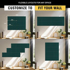 TSJOFFICE Large Cork Board for Wall - 48" x 36" Bulletin Board with 50 Pushpins for Office Decor, Pin Board 12 Pack Felt Wall Tiles with Safe Removable Adhesive Tabs, Corkboard for Home - Dark Green