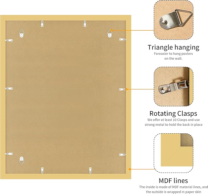 22x28 Picture Frame Gold Set of 3, Display Pictures 18x24 with Mat or 22 x 28 Without Mat, Poster Frames 22x28 for Wall Hanging Horizontal and Vertical