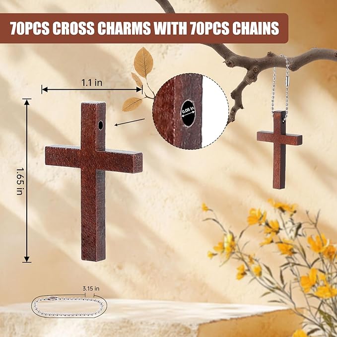 80 Pack Wooden Cross, Wall Crosses Wooden Crosses for Crafts, Wooden Pocket Cross Charms Keychain, Wooden Crosses Pedants for Church Praying, Easter Egg Fillers