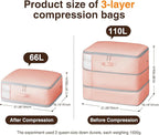 6 Pack Compression Storage Bags - 110L Large Capacity Comforter Storage Bag, 3-Layer Washable Ultra Space Saving Self Compression Organizer Space Bags for Blankets, Sweaters, Sheets, Pink