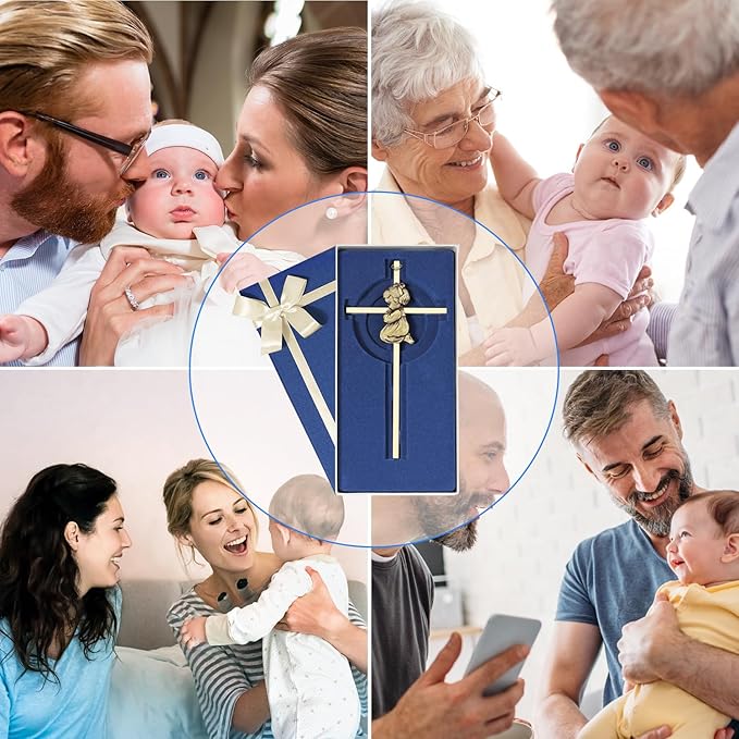 Tryuunion Baby Wall Cross Baptism and Christening Gifts for Girl, 7-inch Olive Golden Blessing Catholic Girl Baptism Crosses for First Holy Communion, and Dedication Baptismal Gifts from Godparents