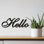 CREATCABIN Hello Word Cutout Sign Laser Cut Wood Letter Sign Black Wall Decor Unfinished Wooden Signs Wall Art Basswood Hanging Sculpture Decor for Craft DIY Home Farmhouse Front Porch Door 11.9x4Inch