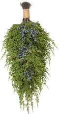 20" Christmas Artificial Juniper Swag Blueberries Teardrop Front Door Decoration Pine Cedar Real Touch Xmas Faux Evergreen Juniper Swag with Hanging Ring for Windows Wall Stair Outdoor Decor