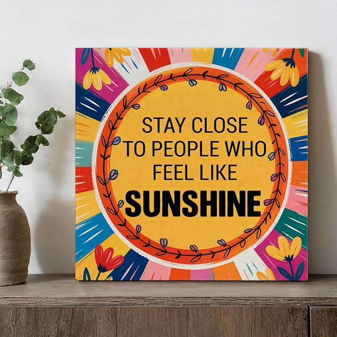 Inspirational Sunshine Wall Art Decor, Motivational Canvas Painting Pictures Artwork Posters Hippie Decor for Teens Room Bedroom, Natural Life Gifts for Women (8 X 8 Inches, Framed)