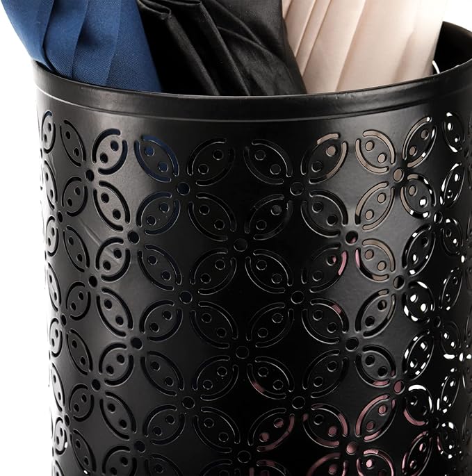 Hacaroa Metal Round Umbrella Stand Rack, Free Standing Umbrella Holder Bin, Canes Walking Sticks Holder for Entryway, Home, Office, Black