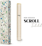 SURI Mezuzah with Printed Scroll for Door – 5 Inch Terrazzo Cream and Turquoise Mezuzah Case, Self-Stick Modern Mezuza Cover, Fits a 4 Inch Scroll, Gift Box Included