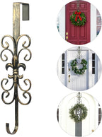 Golden Wreath Hangers for Front Door, Vintage Metal Wreath Hanger, 15.5" Elegant Door Hanger, Door Wreath Hanger for Easter Christmas Halloween Fall Decoration, Welcome Sign Wreath Hangers for Door