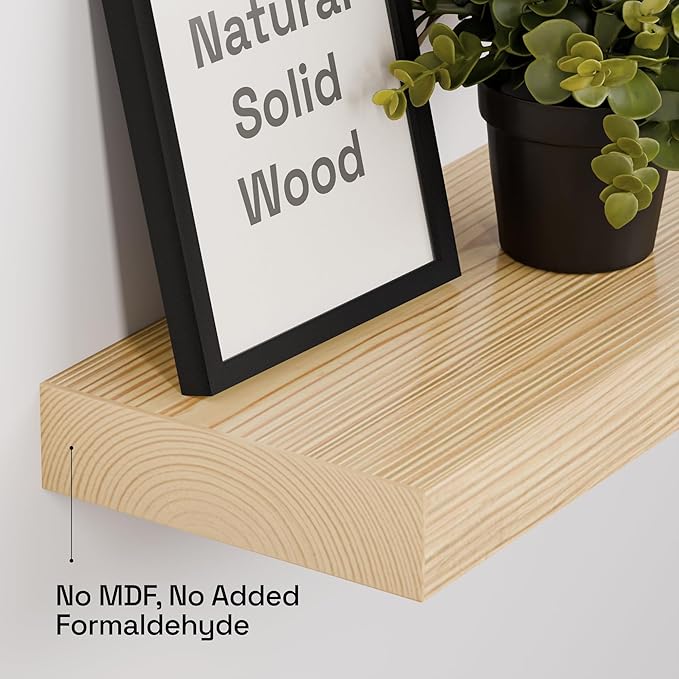 BAOBAB WORKSHOP Solid Wood Floating Shelves for Wall 20 Inch Wide, Wooden Shelf for Bathroom, Light Oak Floating Shelves for Room Wall Mounted Kitchen Farmhouse, Natural Wood, 20W × 6.7D, Set of 2