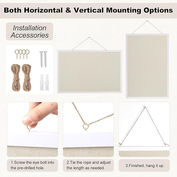 Thboxes Cork Board with Linen, 24" x 18" Double-Sided Bulletin Board Corkboard for Wall Picture Display Framed Vision Boards for Home Office School Pin Boards with 20 Pushpins &10 Clips