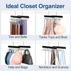 TOPIA HANGER 20 Hooks Belt Tie Hanger Space Saving for Closet, 2 IN 1 Belt Ties Racks Max 30 Belts with 30 Ties Capacity, Curved with Flat Hooks for Belts,Ties,Bras,Closet Organizers and Storage CT69B