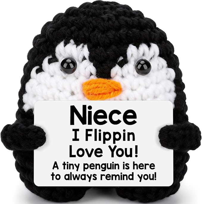 Belatelove Niece Gifts from Auntie Aunt Uncle, Handmade Crochet Mini Penguin Mothers Day Cute Birthday Gifts for Niece, Funny I Love You Gift for Girls, Small Cool Easter Decor