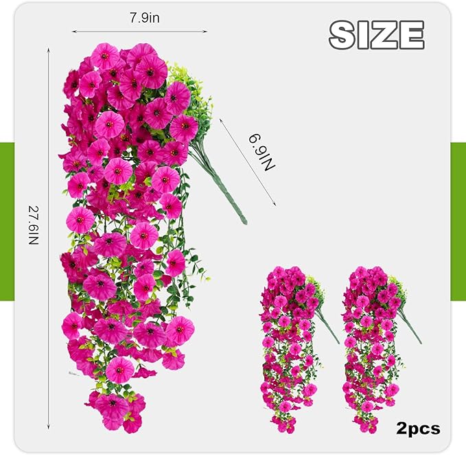 Fake Artificial Hanging Flowers for Outdoor, 2 PCS Silk Morning Glory Faux Flowers with Eucalyptus Leaves,Realistic Hanging Plants for Wedding Home Office Garden Decor