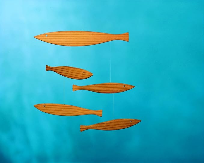 Floating Fish Hanging Mobile - 16 Inches - Pine - Handmade in Denmark by Flensted