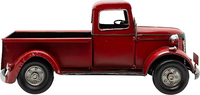 VILLAGE GIFT IMPORTERS Rustic Farmhouse-Style Decorative Red Pickup Truck | Set on Flat Surface in Your Office, Home, or Garage | Christmas Tree Farm Truck |12" x 5.5" x 5.5"