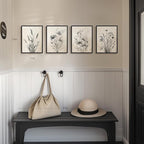 Framed Boho Vintage Botanical Wall Art, 4 Piece Black and White Floral Canvas Prints for Modern Farmhouse Bathroom, Natural Rustic Flower Artwork for Bedroom Kitchen Hallway Wall Decor, 11x14