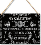 Lacosu Wall Pediments No Soliciting Sign for House Home,No Soliciting Welcome Sign for Front Door,Witchy Wall Decor,Gothic Wall Decor,10x8 Inches